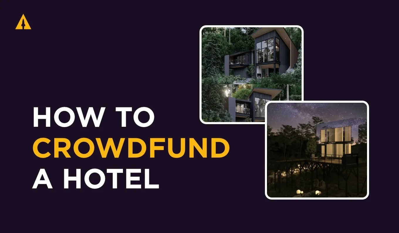 A view of Mirror Hotel. The title of the article "How to crowdfund a Hotel" is written across the bottom of the image.