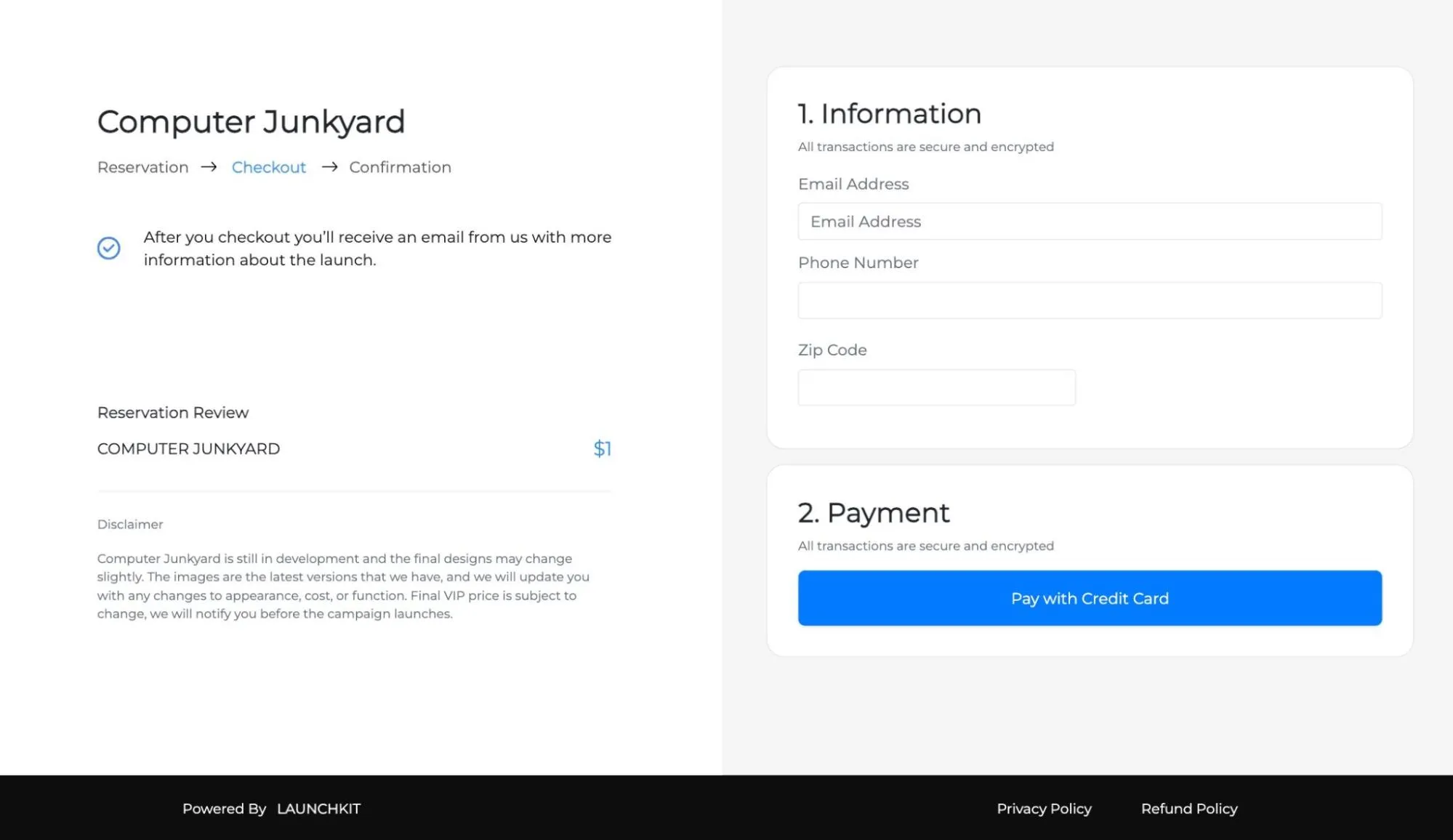 computer junkyard checkout page