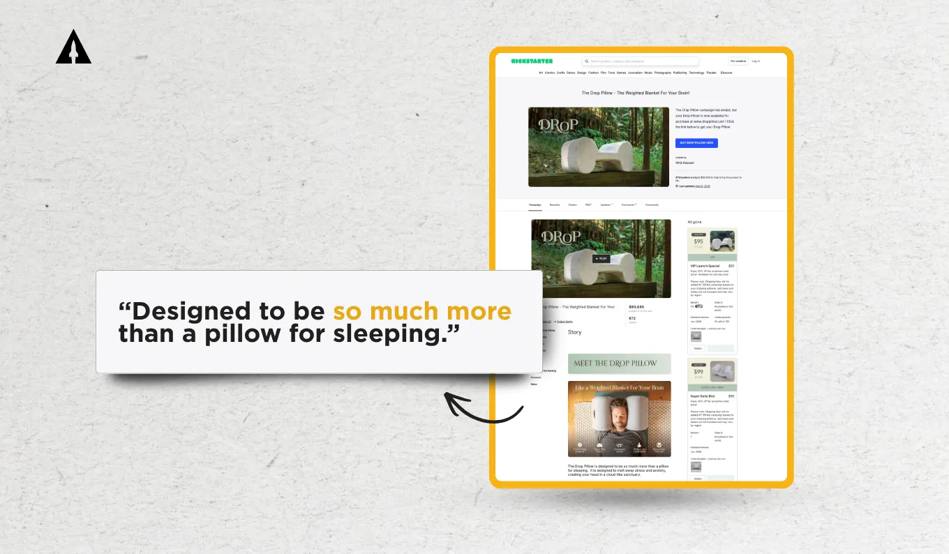 Drop Pillow Kickstarter Page