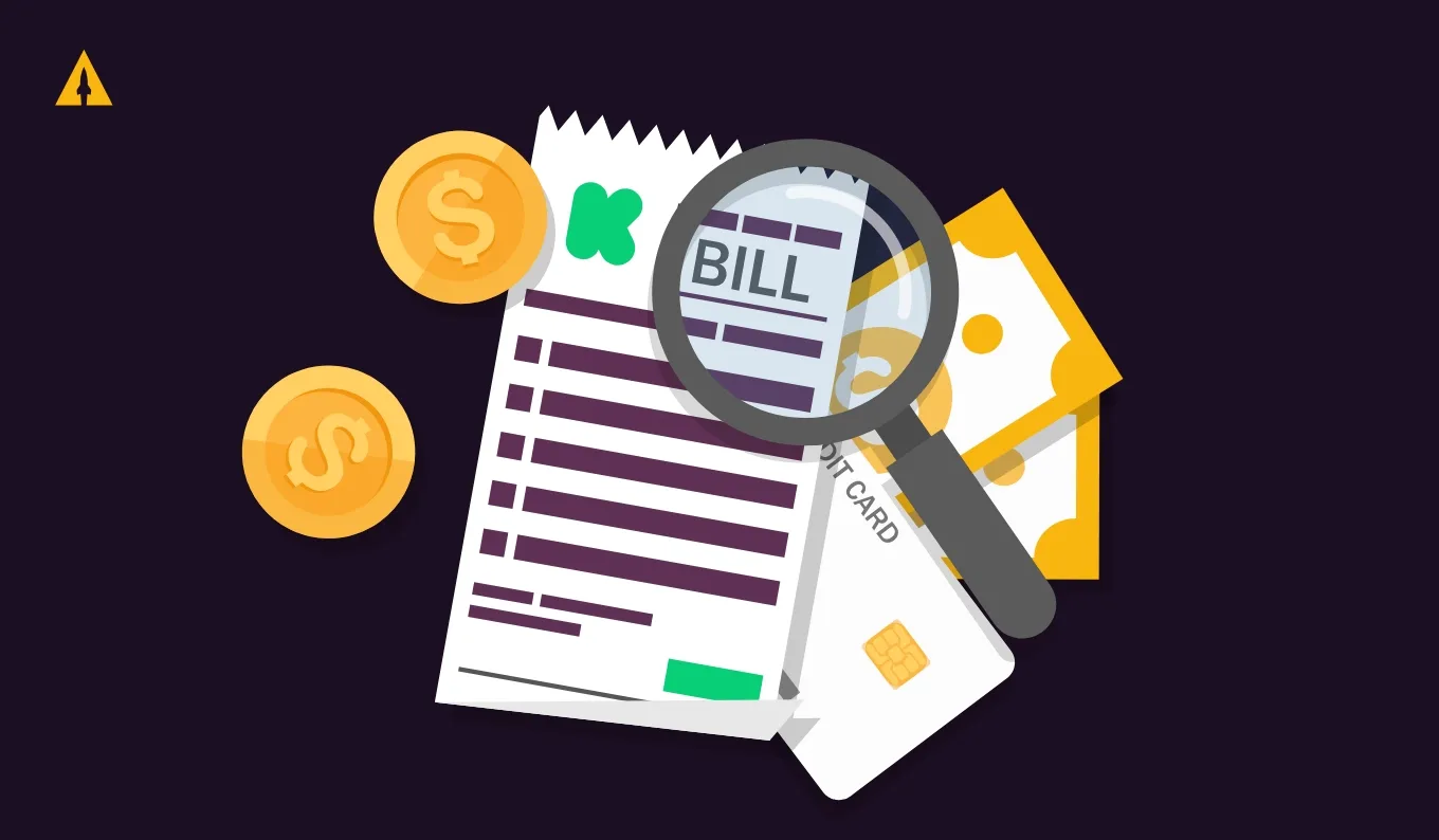 How much does kickstarter charge with bills and magnifying glass in photo