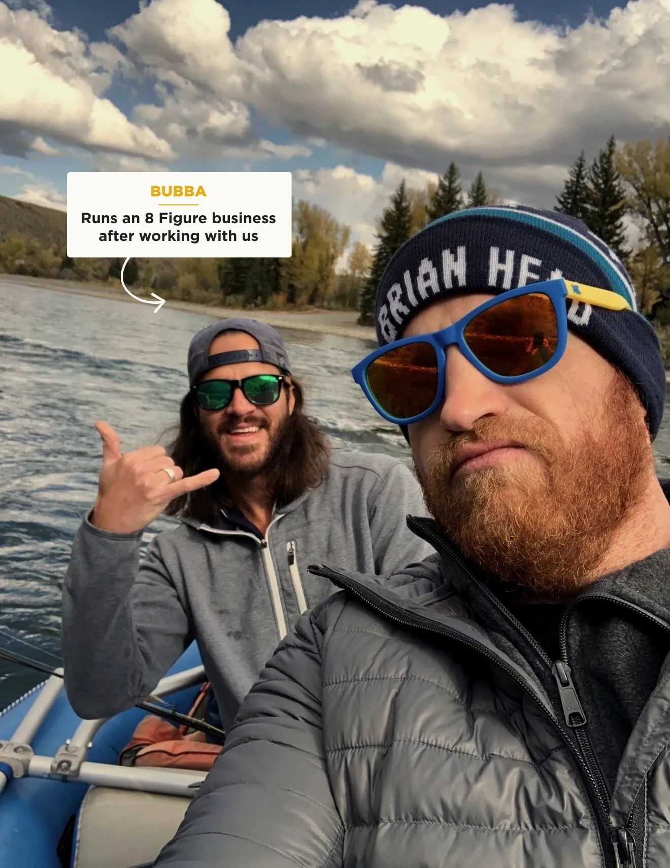 Bubba, who runs an 8-figure business after working with us, rafting with the team