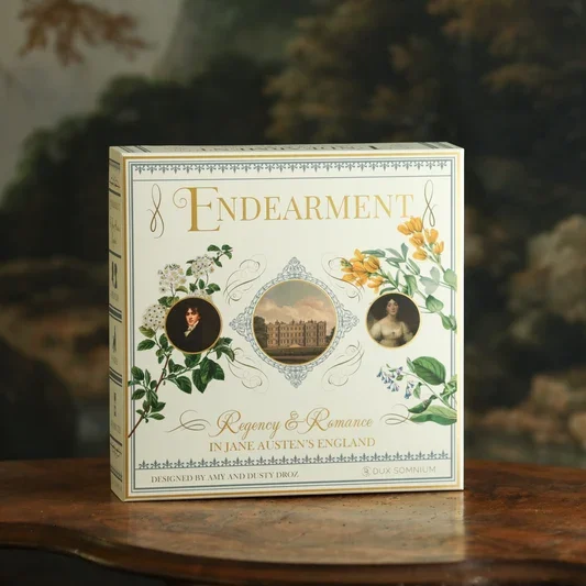 The Endearment board game box on a wooden table