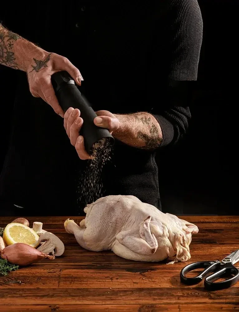 The MannKitchen Pepper Cannon in use; the campaign raised $1,104,732 with LaunchBoom