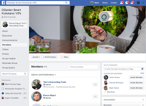 VIP Facebook group for the OGarden Smart campaign