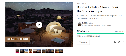 Bubble Hotels campaign page
