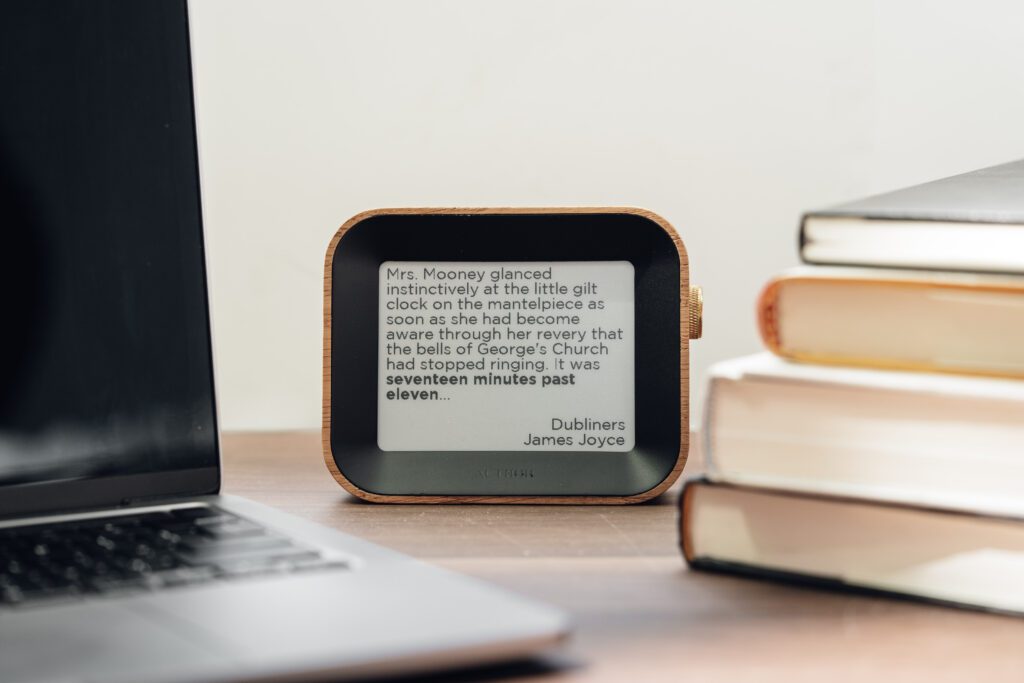 Author clock resting on a desk