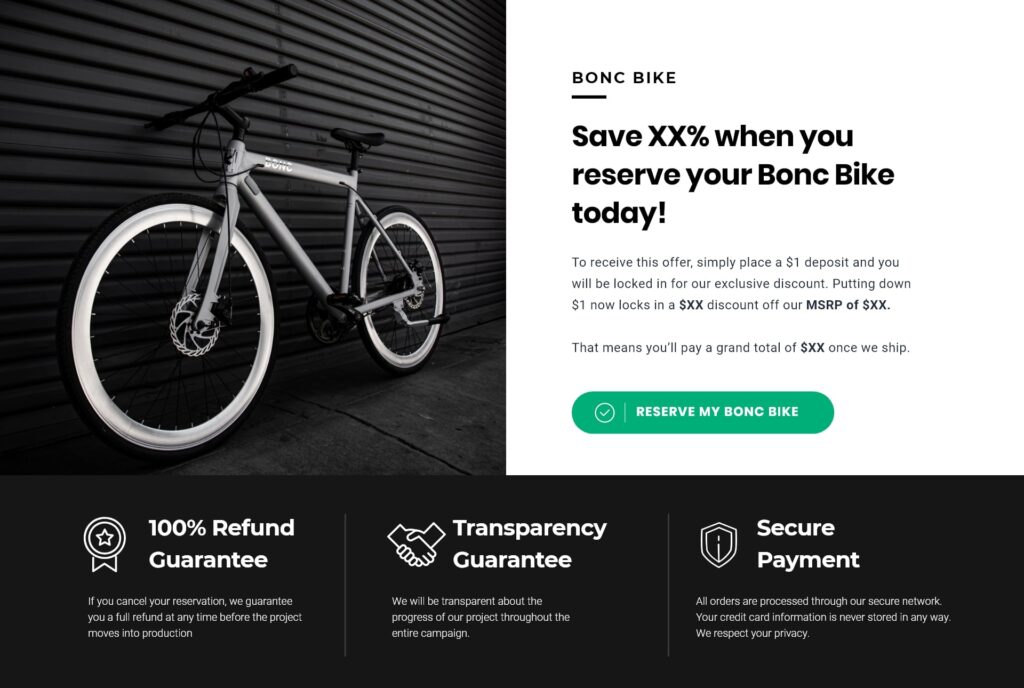 Bonc Bike reservation page