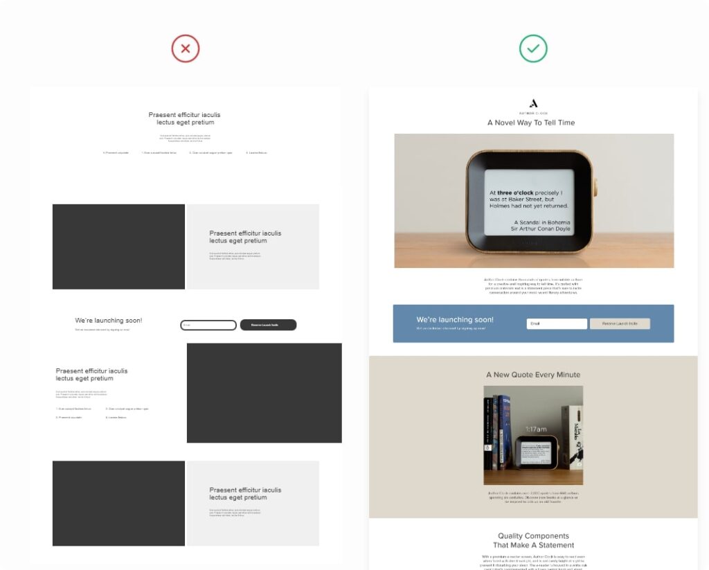 Landing page design tips comparison chart