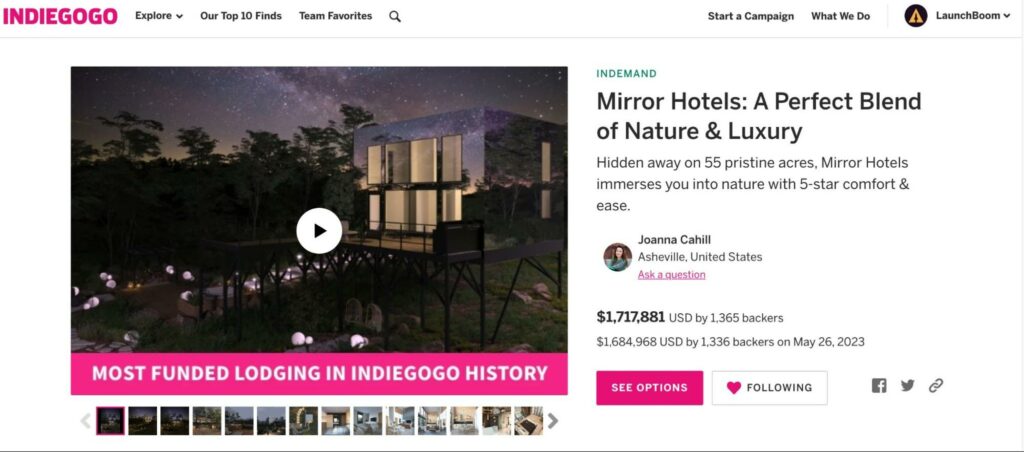 Mirror Hotels campaign on Indiegogo