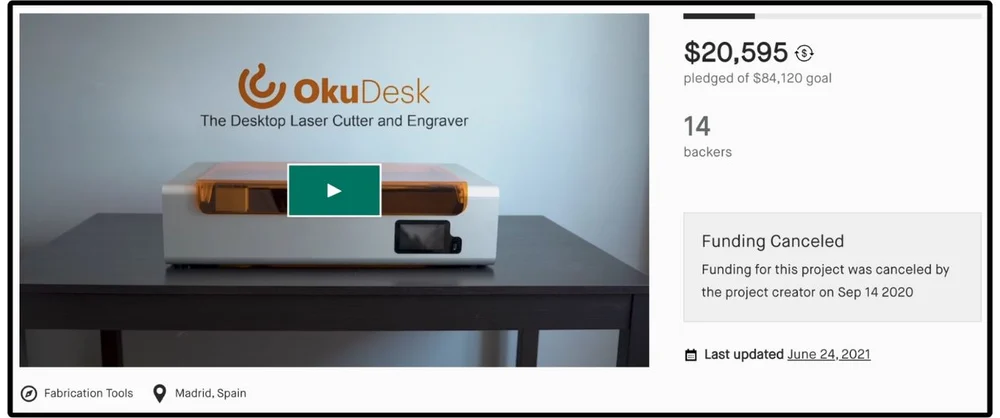 OKU Desk Kickstarter failed