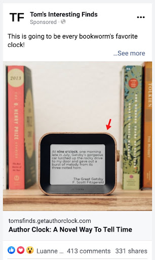 Screenshot of a Facebook ad for Author Clock