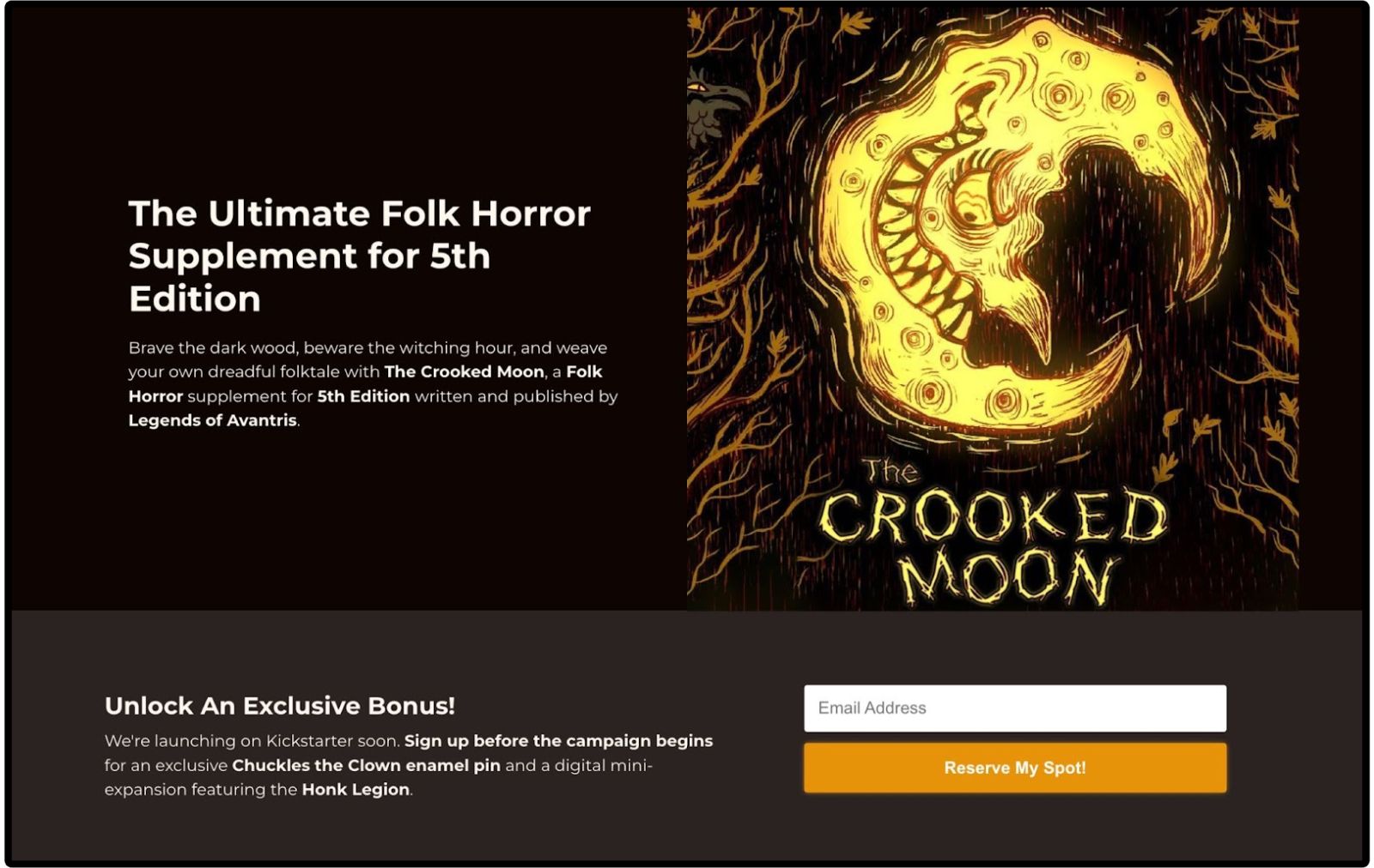 The Crooked Moon Landing Page