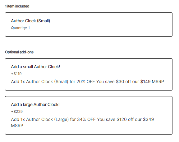 Author clock addon options