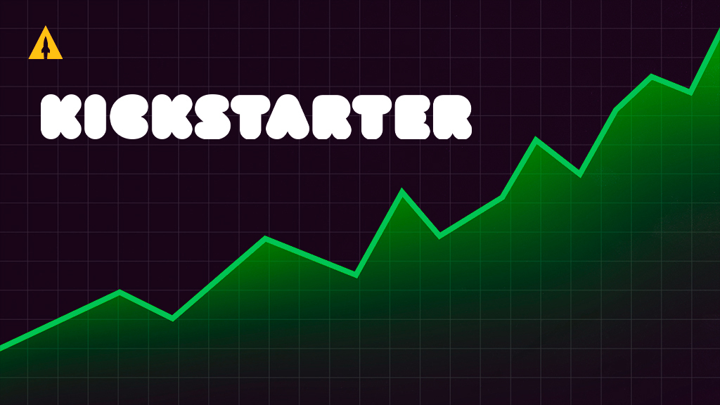 A picture of a line graph going up, with the word KICKSTARTER in the upper left corner. The caption reads The Role of Analytics in Crowdfunding Success. 