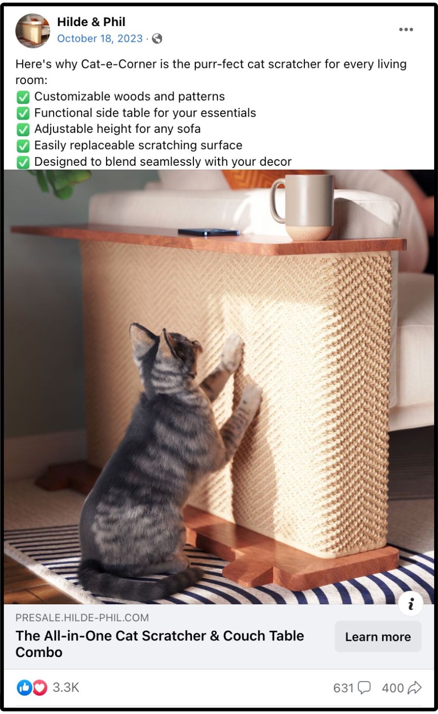 cat-e-corner facebook ad