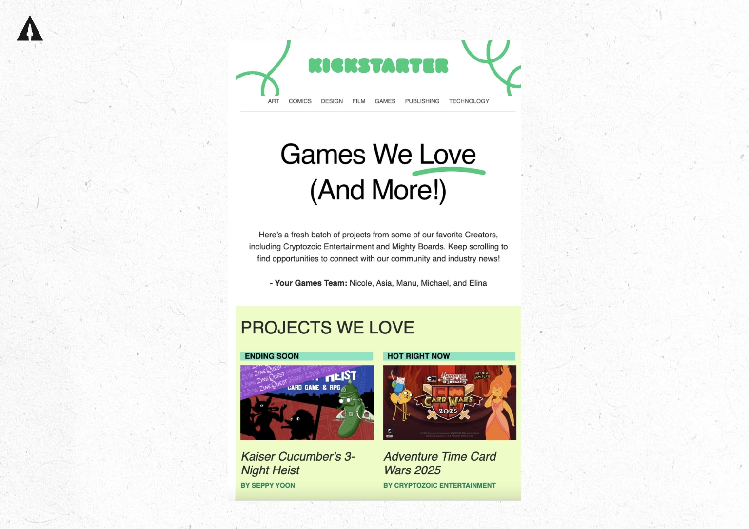 kickstarter newsletter