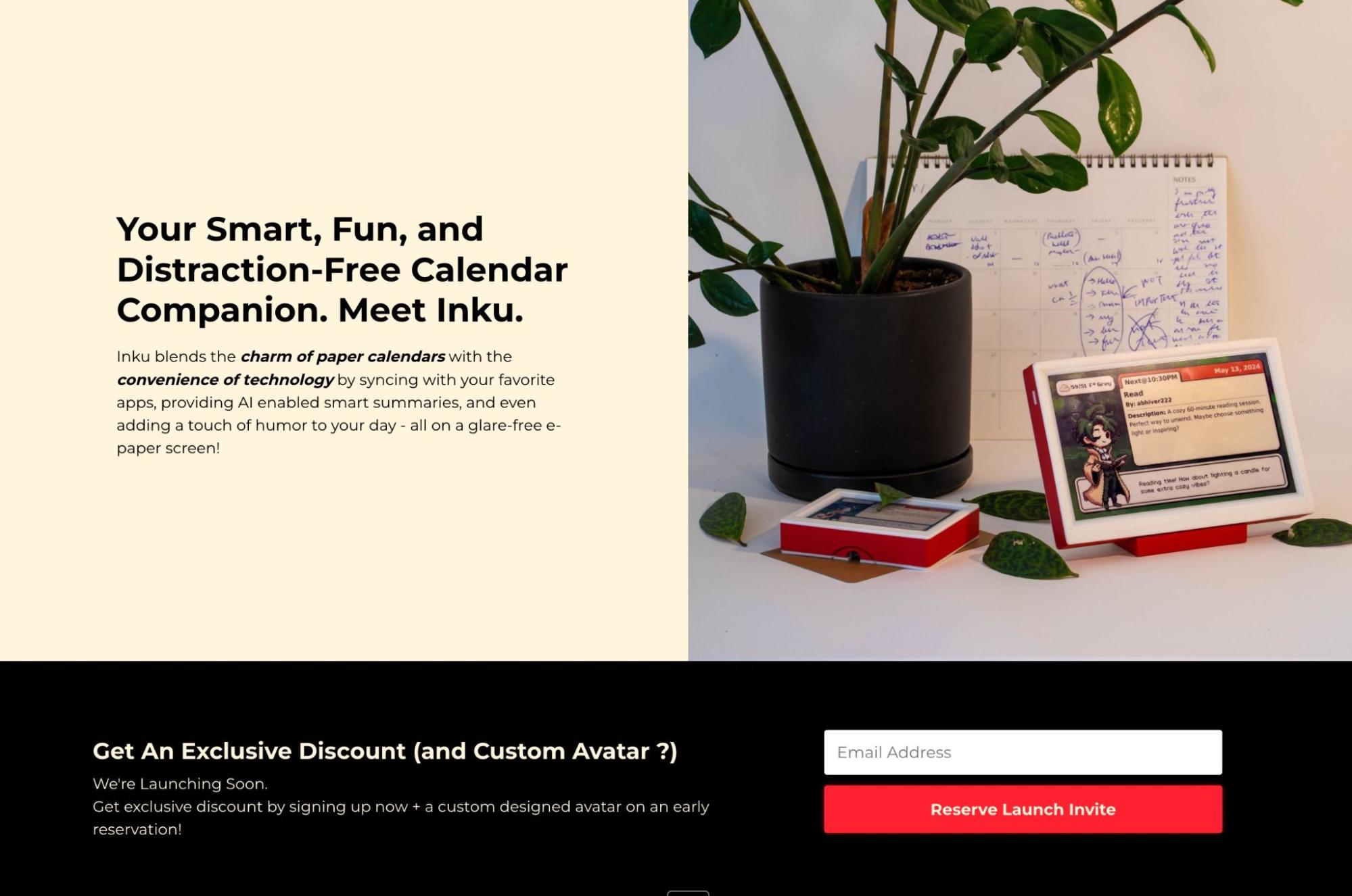 Inku Calendar landing page